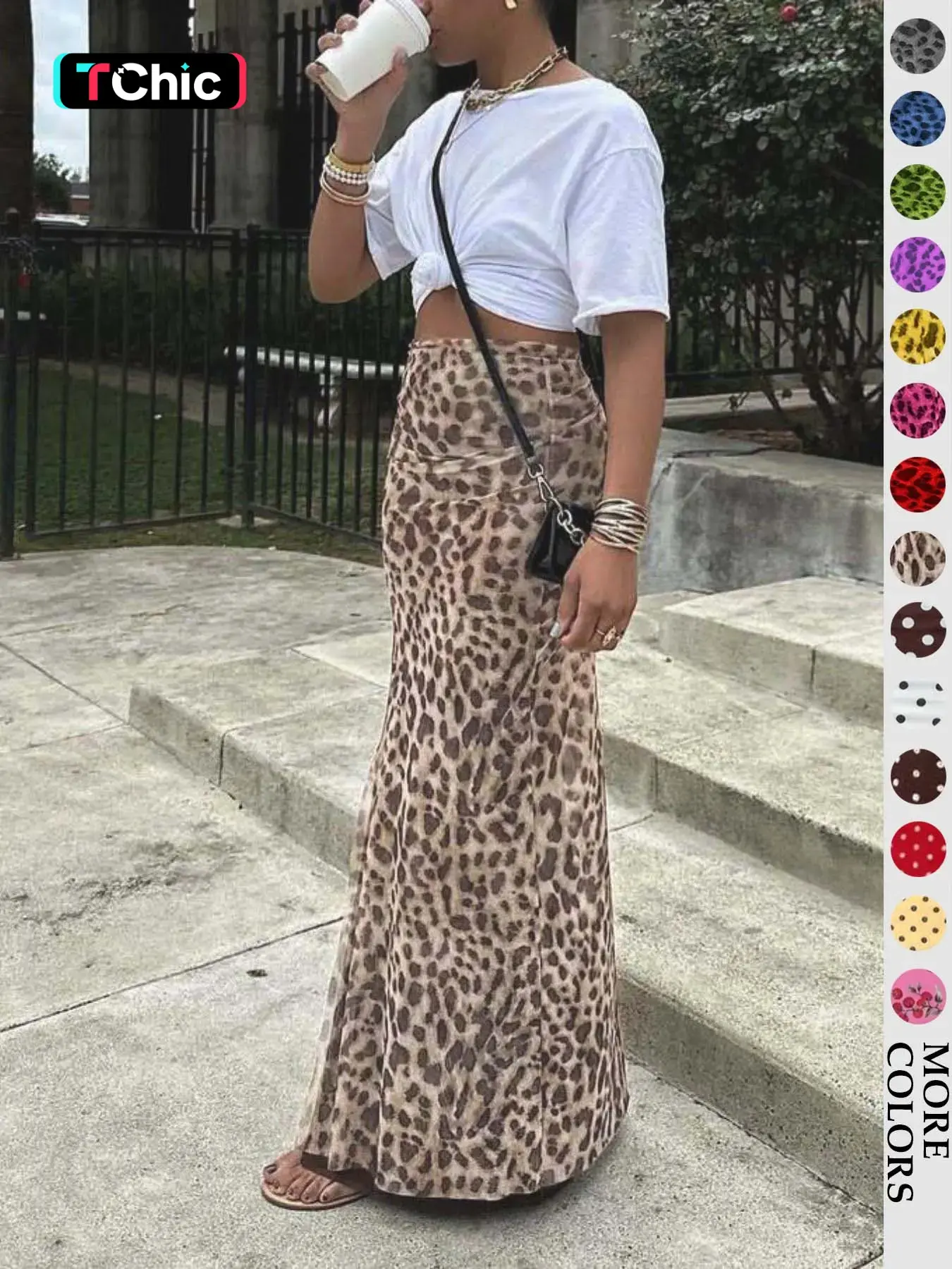 Women's High Waisted Elegant Leopard Print Mesh Skirt, Long Plain H-Type Slim-Fitting A-Line Split Design, Versatile Fashion Bottoms