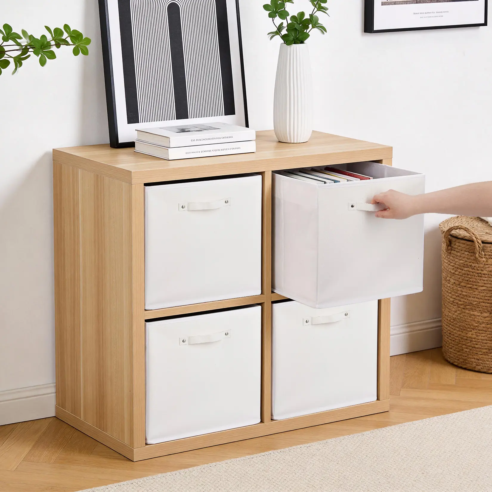 6-Pack Fabric Storage Bins with Faux Leather Handles, Foldable Cube Organizer Baskets for Shelves Closet, Collapsible Storage Boxes for Clothes Toys
