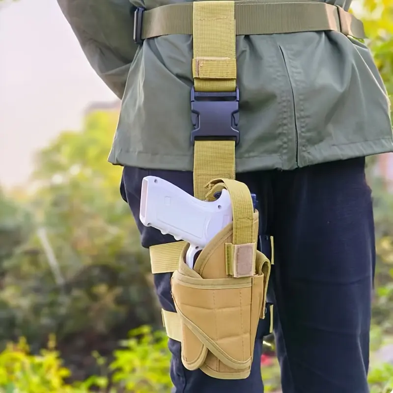 Tactical Nylon Thigh Holster for Right Hand Carry, Functional Hunt Gear with Adjustable Strap, Quick-Release Buckle & Velcro Close