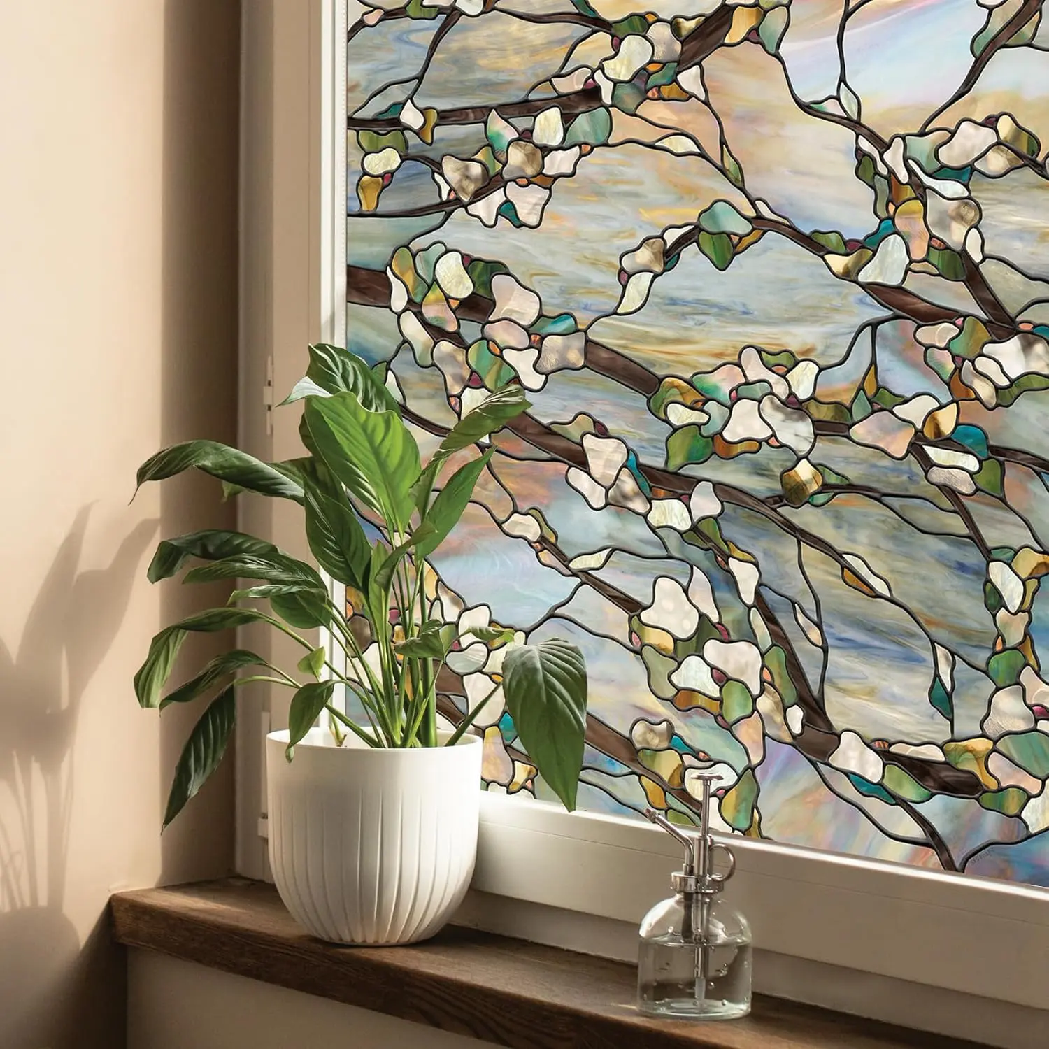 USA-Made 24x36 in Colorful Vibrant Pattern Sunset Privacy Window Film Sticker, UV Protection, Light Home Decor, Easy to Apply & Removable Home Supply Stickers