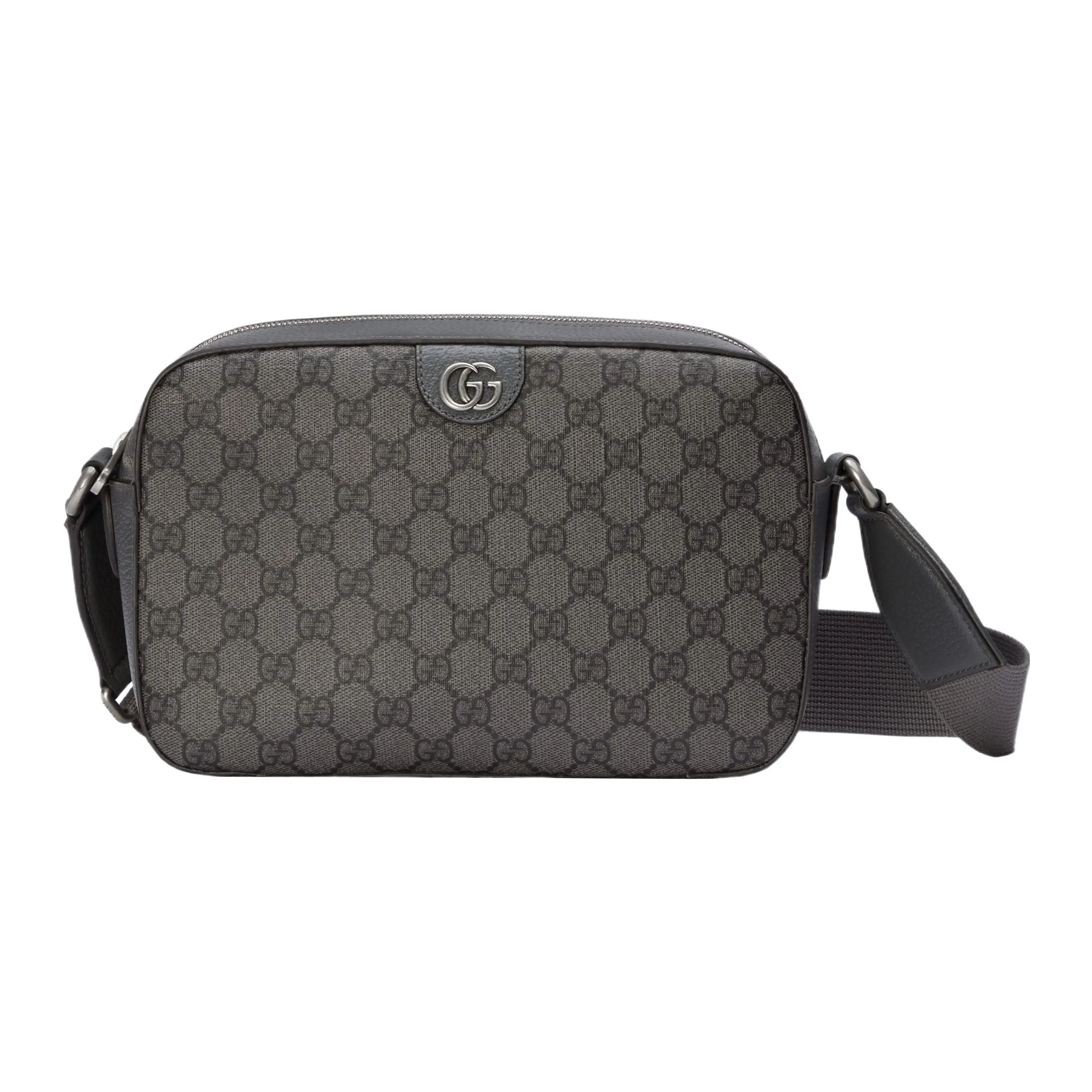Gucci Ophidia Distressed Crossbody Messenger Bag for Men, Canvas and Leather Trim, Gray