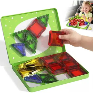 Travel Magnetic Tiles for Kids Car Games: 26 PCS Mini Magnet Building Blocks in Tin Box to Stop Crying - 0.64 lb Pocket Size Educational Toy - Road Trip Essentials - Boys Girls Age 3-8fidget toys
