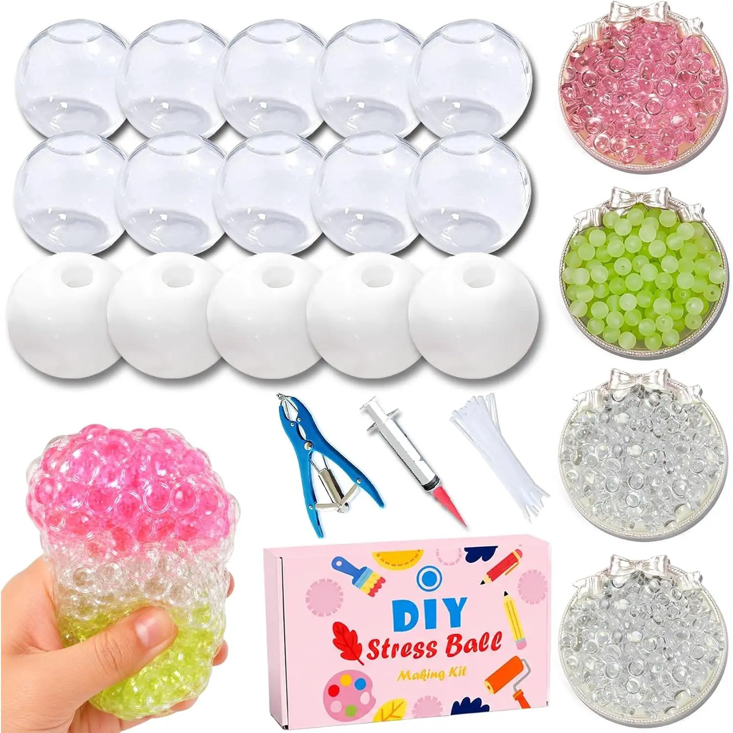 DIY Squishy Making Kit – Create Your Own Squishy Stress Balls with 15 Transparent TPR Skins, Air Pump & Expander Tool, Squishy Maker Craft Kit for Adults, ASMR Sensory Stress Relief Toy