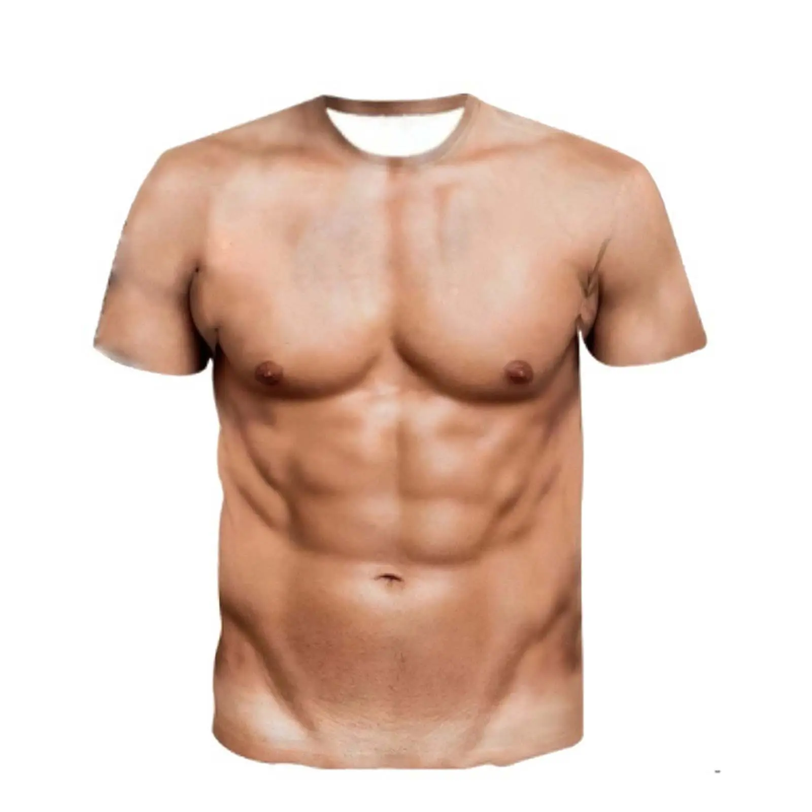 Men's 3D Muscle Graphic T-Shirt, Funny Printed Short Sleeve Tee, Casual Summer Crew Neck Shirt, Novelty Workout Body Print Top for Gym Party Beach Vacation Streetwear, Daily Wear, Birthday Father's Day Gift for Him