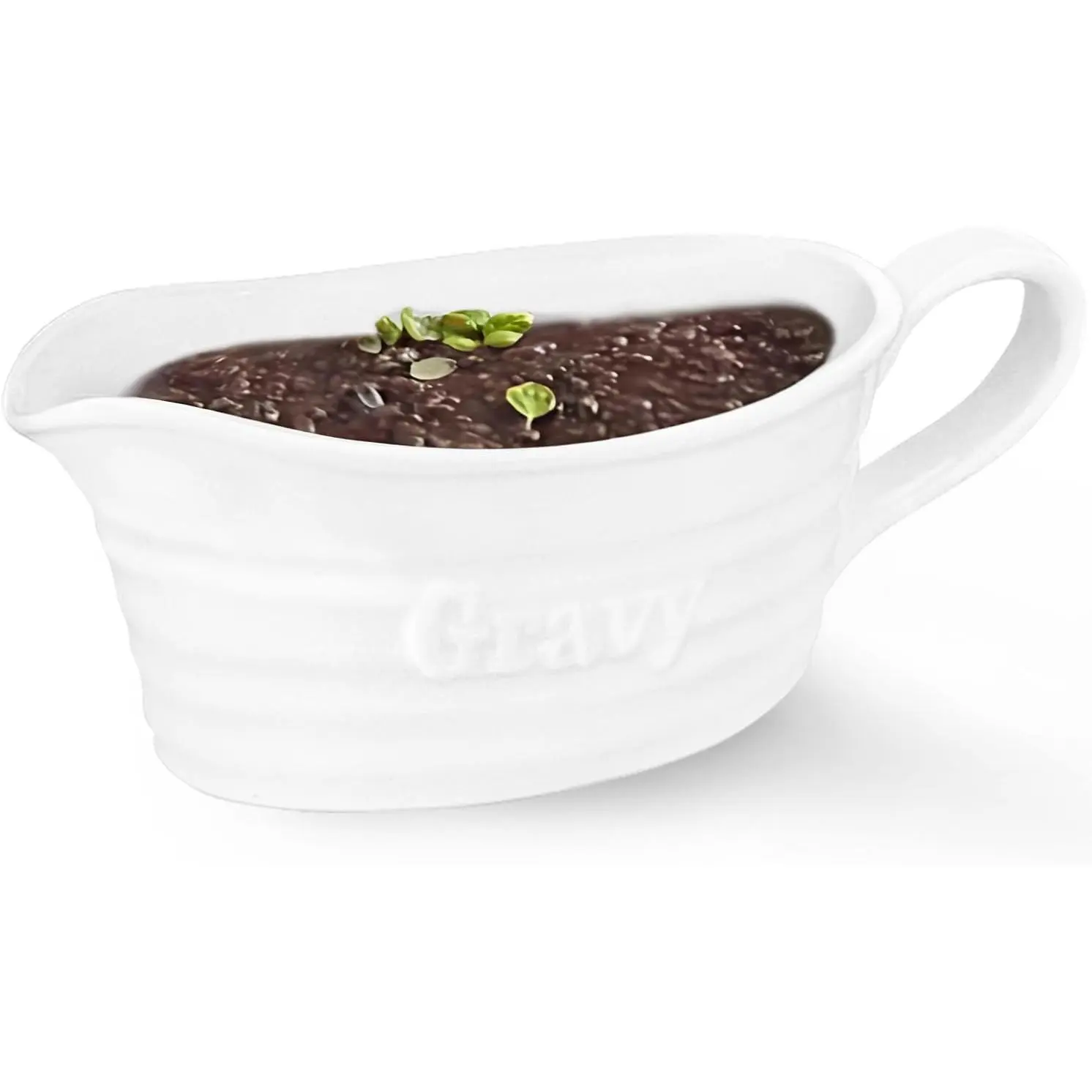 Large 18 Oz eramic Gravy Boat, with Big Dripless Lip Spout,,Serving Dispenser, Porcelain Pitcher for Sauces, Dressings and Creamer, Large Handle, Microwave and Dishwasher Safe,