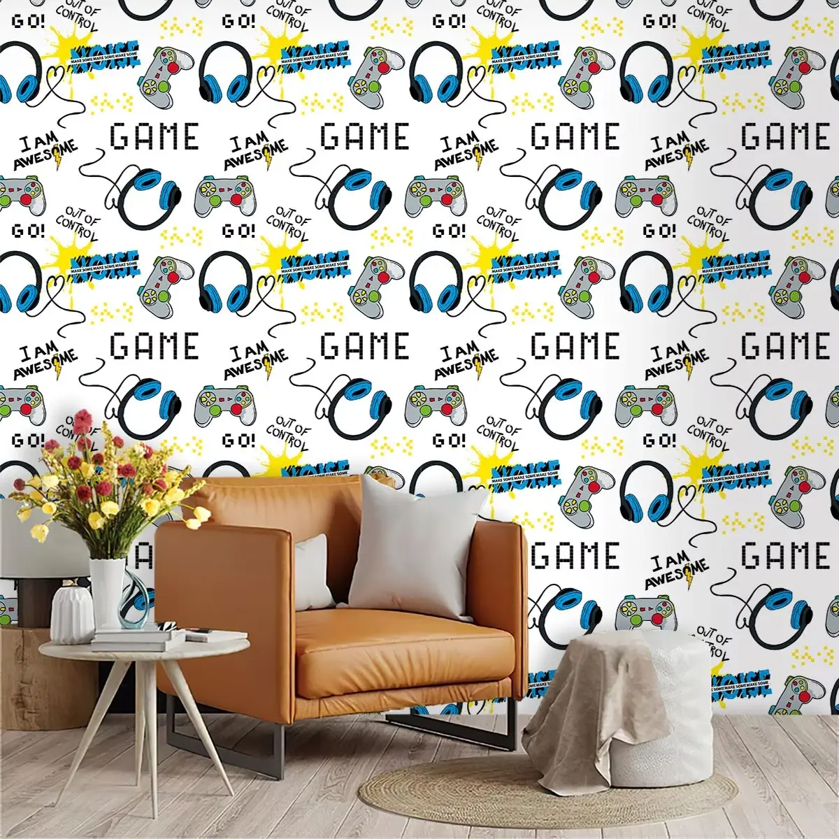 Peel and Stick Wallpaper, Gamer Style Wall Mural, Accent Wall Peel and Stick, Interior Walls, Boys Room Bedroom Playroom Decor, Retro Gaming Aesthetic, Easy Application, Self Adhesive Wallpaper, Peel And Stick Wallpaper Designs