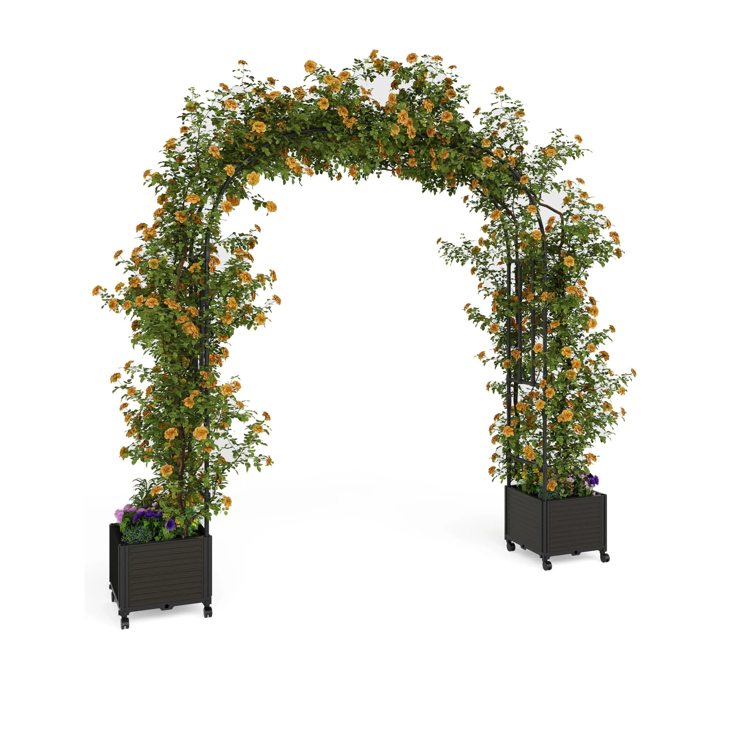 Sturdy Metal Garden Arch Trellis with Planter Box – Outdoor Arbor for Climbing Plants and Vines – Rustic Wedding or Party Backdrop – Decorative Flower Support Lattice – Span 1.8
