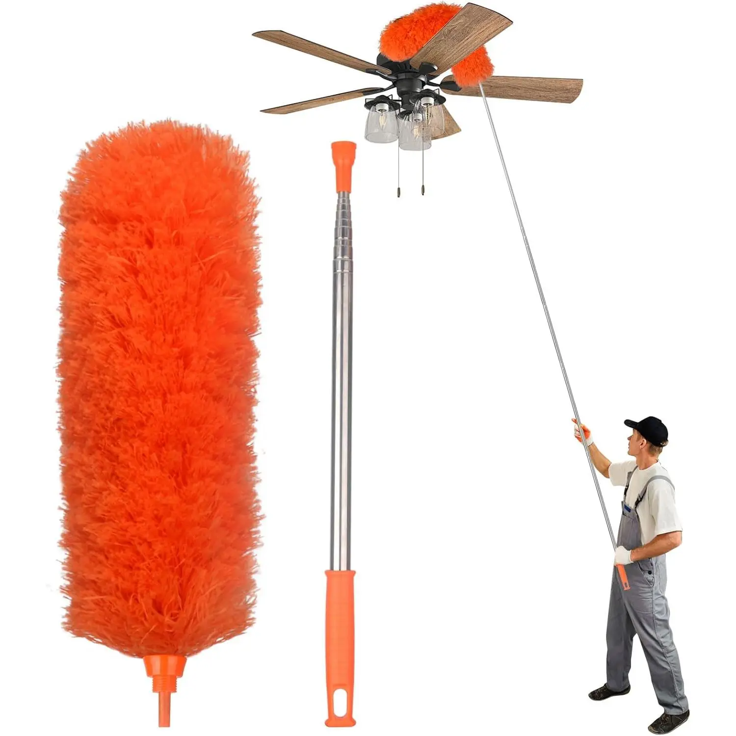 Microfiber  Duster Extendable Duster with 30'' to 100'' Telescoping Extension Pole, Bendable  & Long Handle Dusters for Cleaning Ceiling Fan, High Ceiling, Blinds, Furniture &