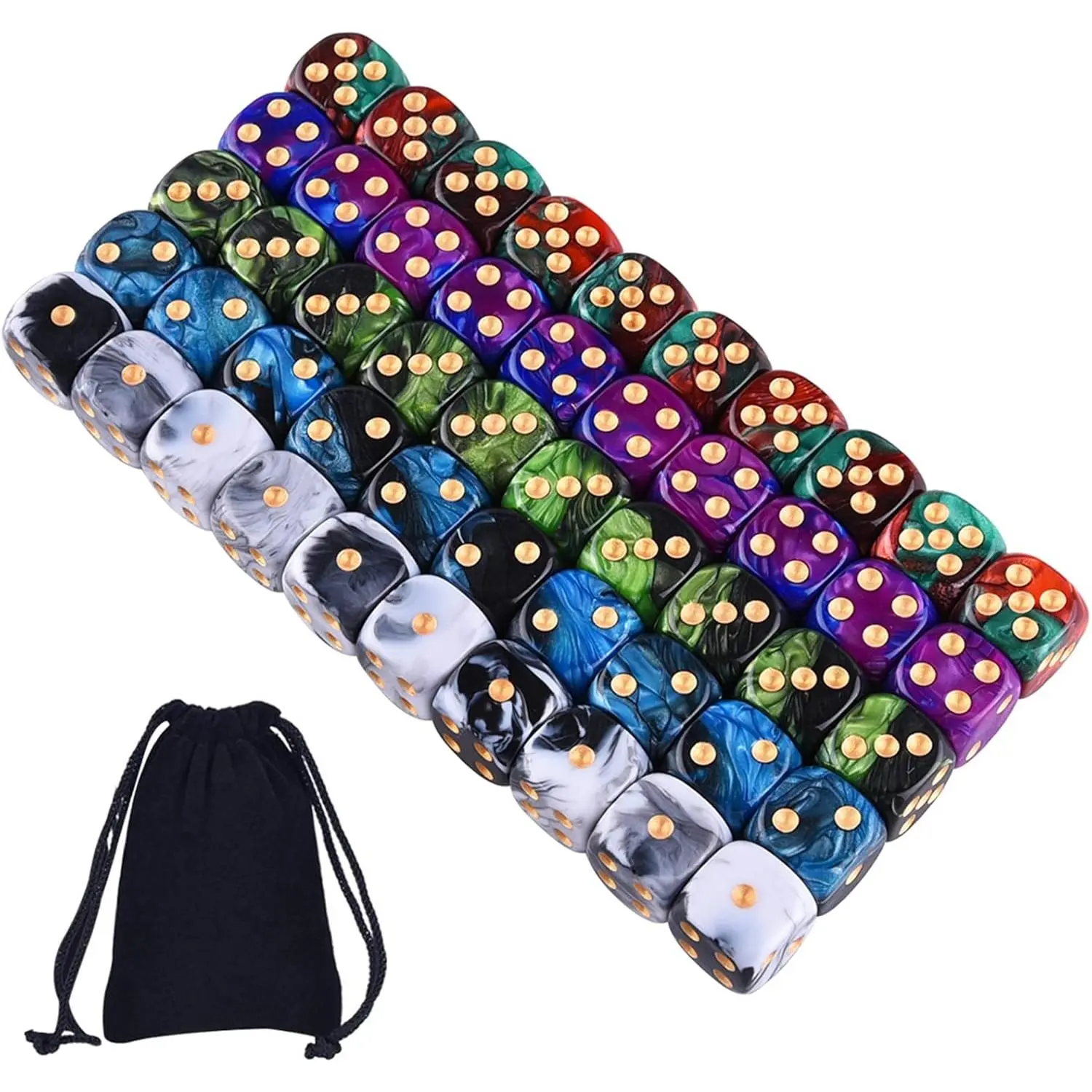 50 Pieces 6 Sided Game Dice Set 5 Two Tone Colors Dice with Gold Pips Round Corner Dice for Playing Games Like Tenzi, Farkle, Yahtzee, Bunco Teaching Math