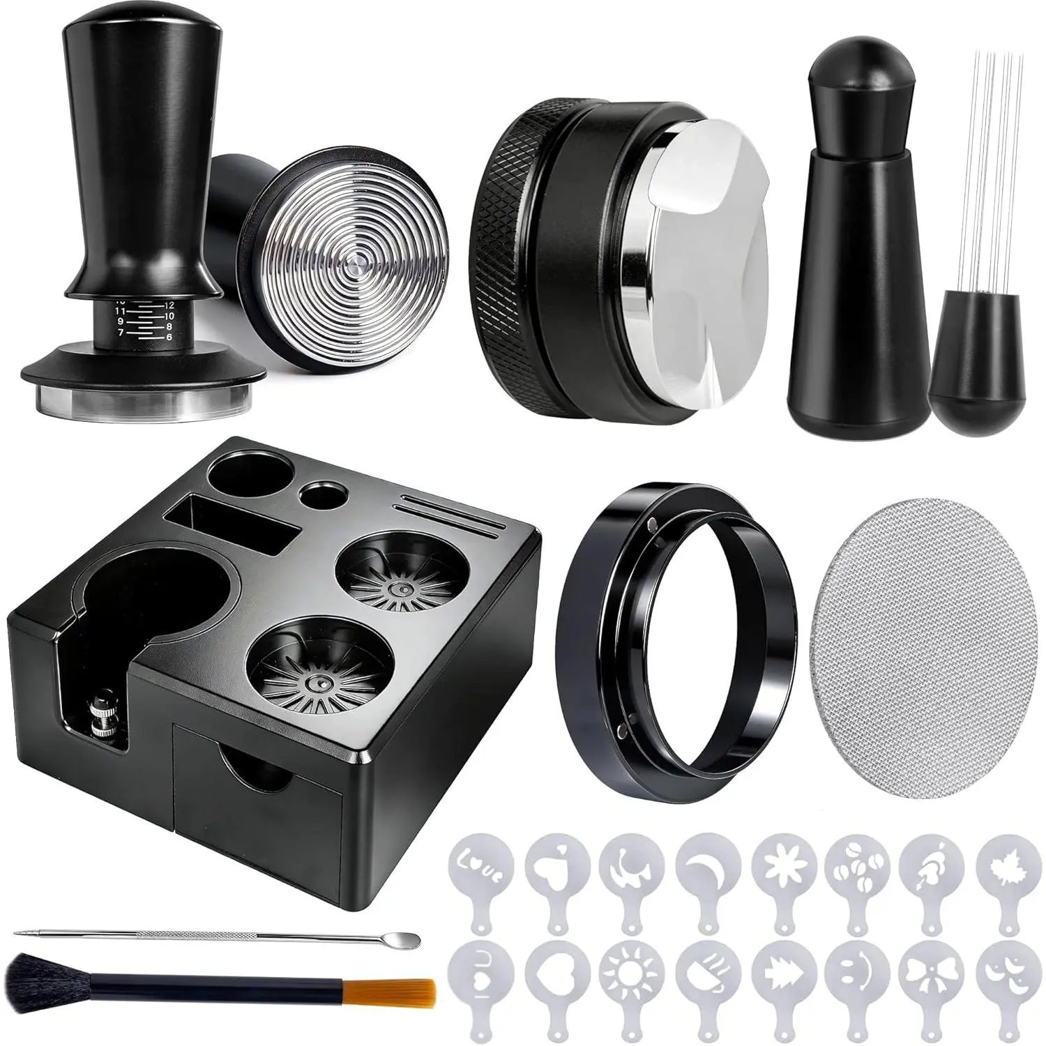 9 PCS 53mm Espresso Accessories Kit with Tamper Station, Tamper, WDT Tool, Distributor, Coffee Tamper Set, Espresso Tool Kit for 53mm Portafilter