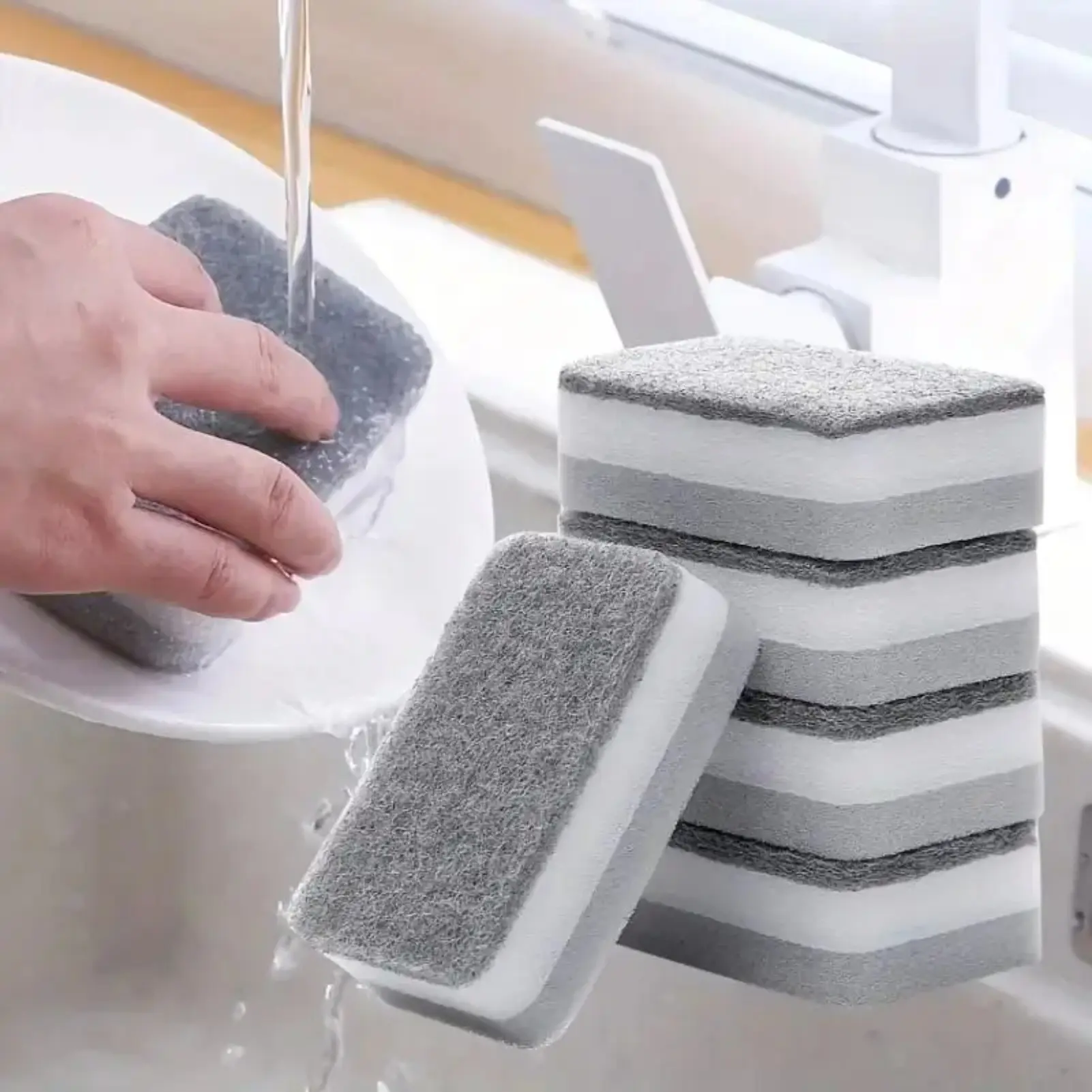 Kitchen Cleaning Sponge, 5 Counts/set Double Sided Soft Absorbent Dishwashing Sponge, Household Cleaning Tool, Dish Sponges, Kitchen Cleaning Supplies