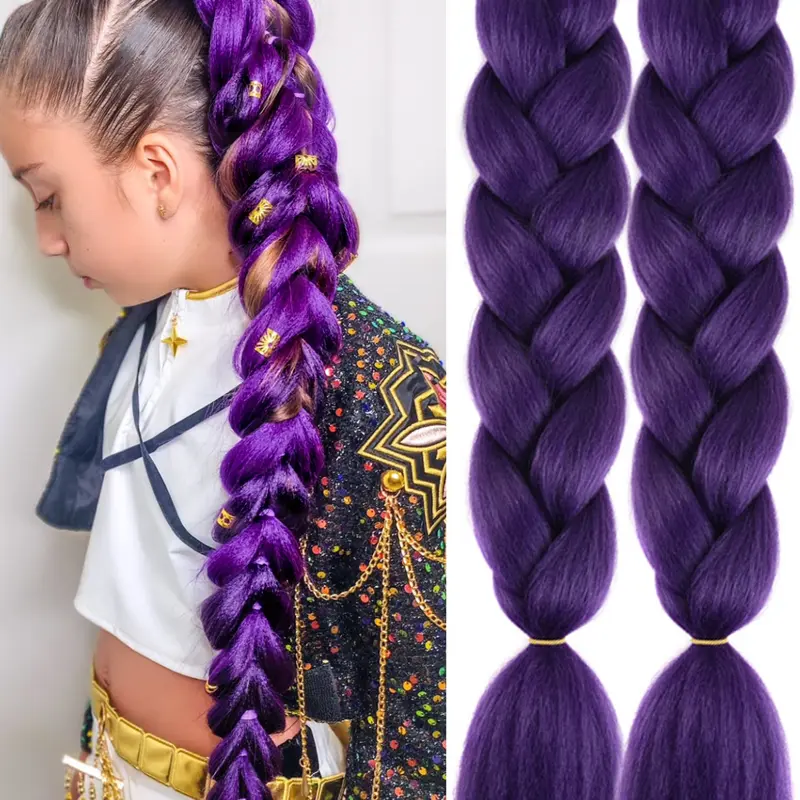 2 Pack Jumbo Purple Braiding Hair 24Inch Rumi Hair purple-lake light purple Braiding Hair Synthetic Braided Synthetic Hair Extensions Rainbow High Temperature Synthetic Wedding Makeup Styling for Halloween