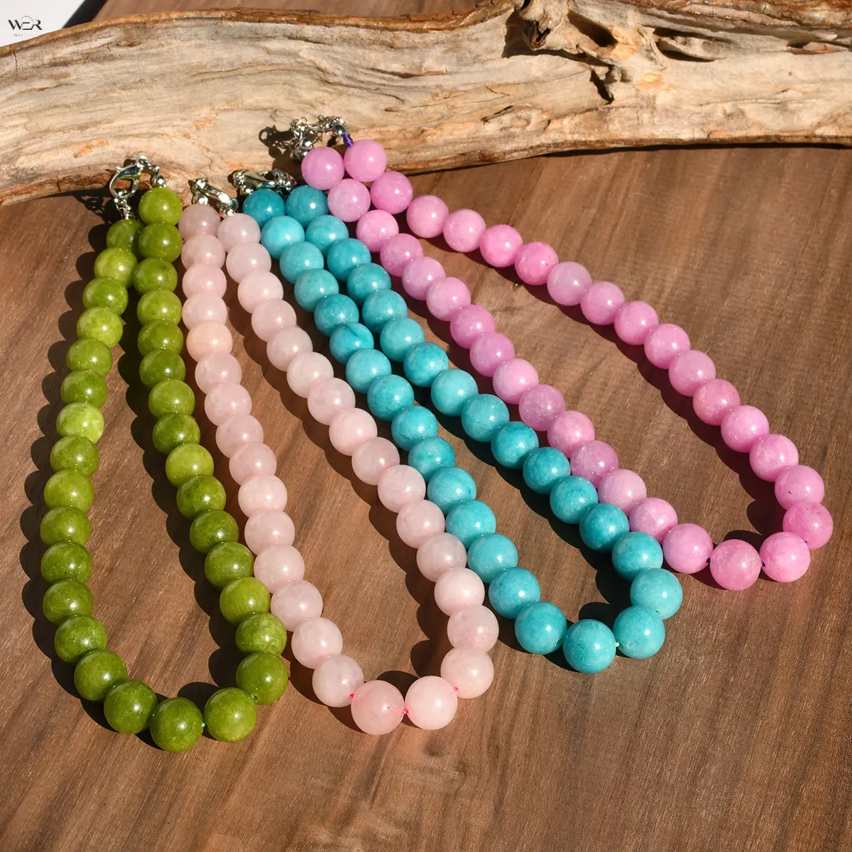 Vibrant Natural Stone Round Beaded Choker Necklace, Adjustable Colorful Crystal Bead Collar Necklace, Boho Handmade Gemstone Statement Jewelry for Women Daily Party Wear