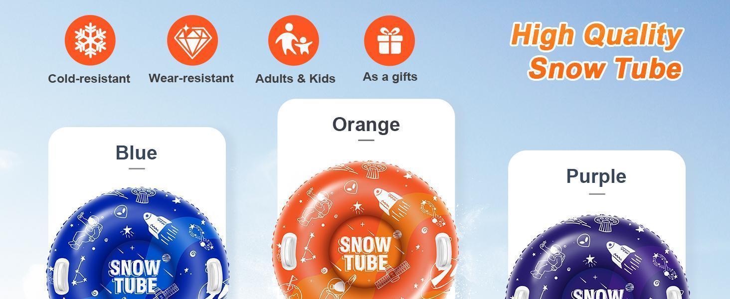 3Pack Snow Tubes,Space Pattern Style,Snow Sled for Kids and Adults, Cold-Resistant Inflatable Snow Tube, Thickened Heavy Duty Sleds for Winter with Handles, Snow Toys, Snow Sleds for Family Activities Outdoor Fun