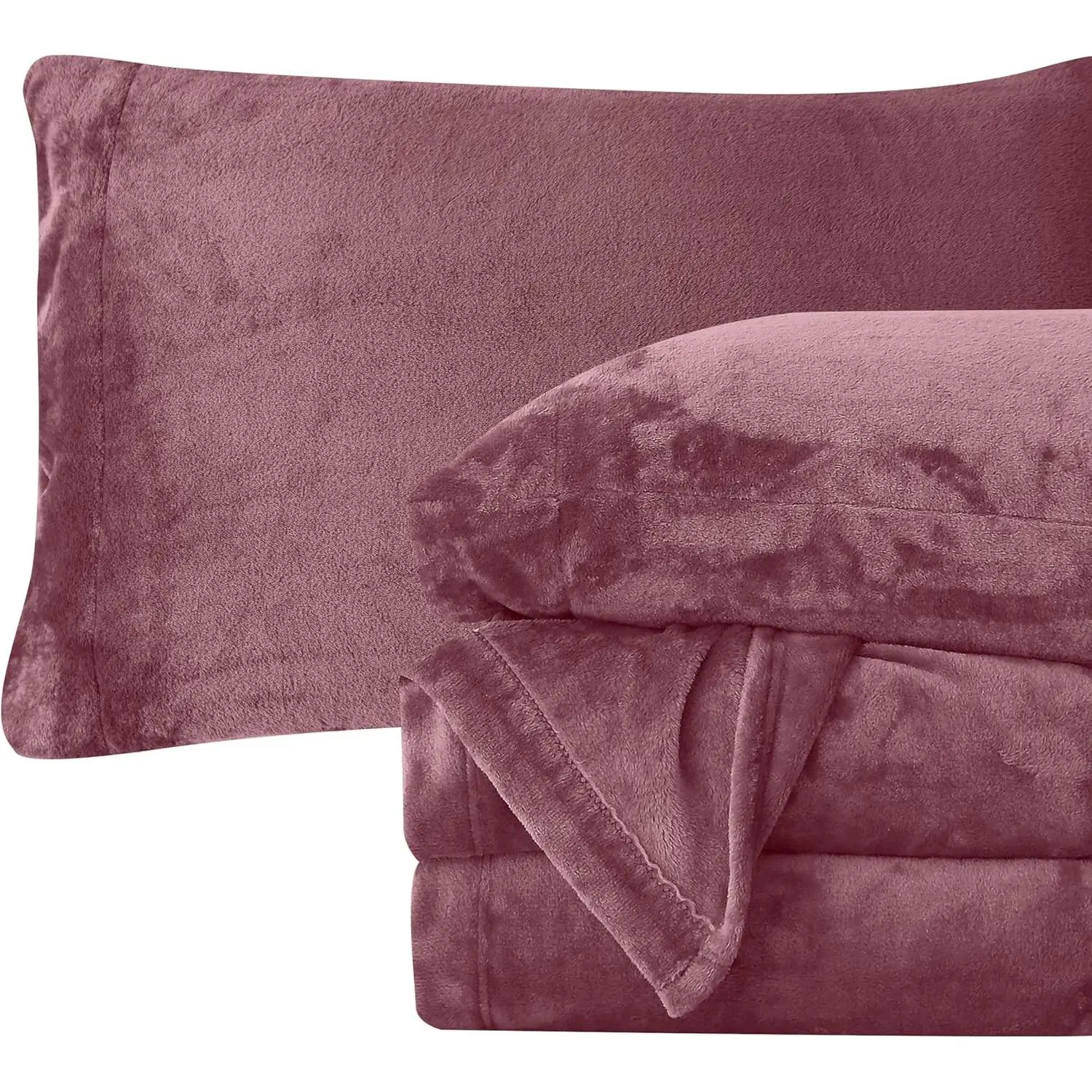 Luxuriously Soft 4-Piece Velvet Plush Flannel Sheet Set - Premium Quality - Cozy Warm, Anti-Static, Non Pilling Fuzzy Velvet Flannel Fleece Deep Pocket Sheet Set - Twin XL, Rose