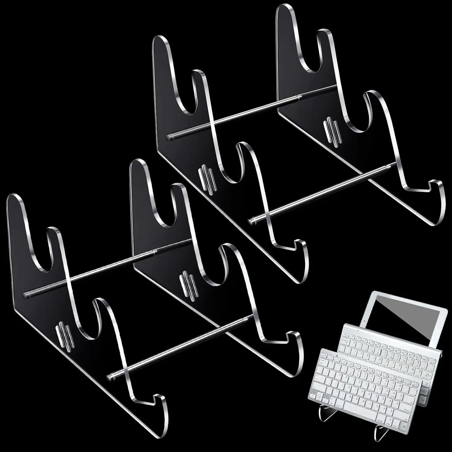 Acrylic Keyboard Display Stand Holder Mechanical Computer Stand Shelf for Desk Transparent Acrylic 3 Tier Keyboards Storage Holder Tray for Computer Tablet Picture Frame(2 Pcs)