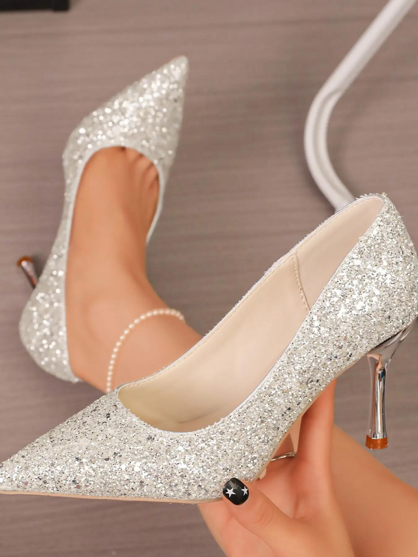 Women's Sequin Pointed Toe High Heel Slip-On Shoes, Fashion Elegant Evening Gown Pumps, Perfect for Weddings, Parties, Formal Events