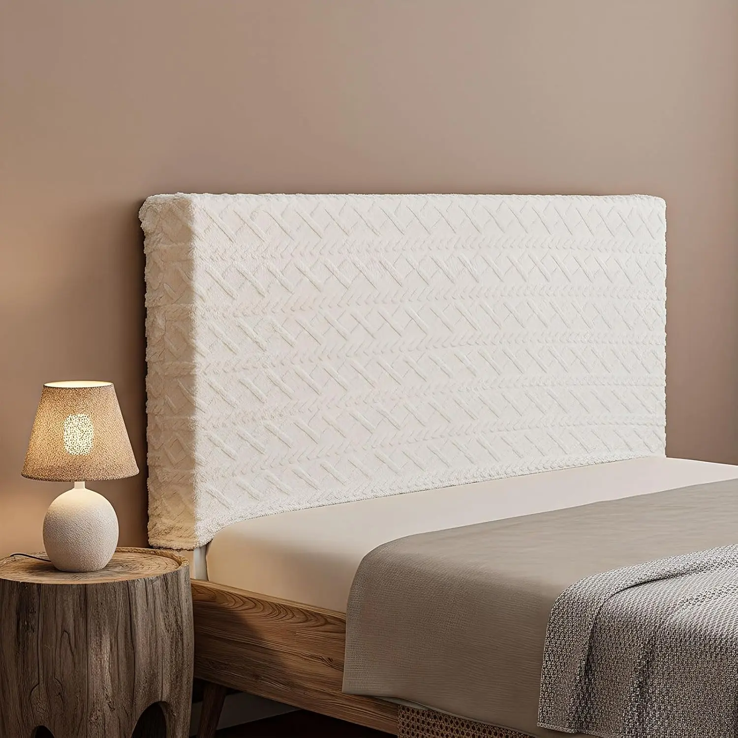 Gilprop Queen Size Stretch Jacquard Fabric Headboard Cover - High-Quality, Dustproof, Easy-to-Install Velvet Protector with Dual Functionality Design for Safety and Protection, Boho Chic Bedroom Decor (59"-67" White)