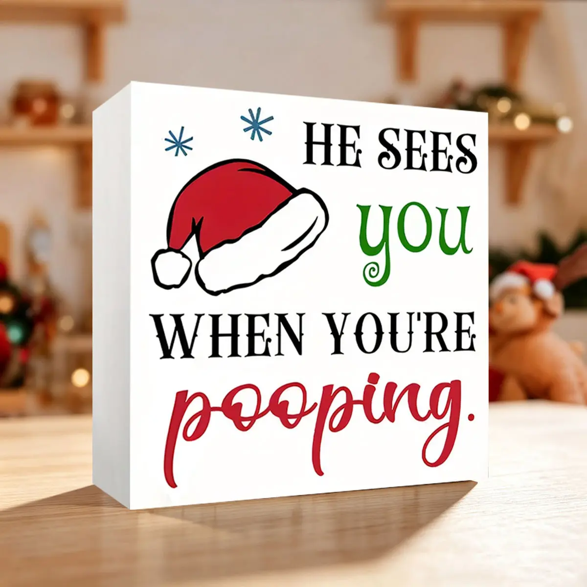 Charming Christmas Decoration Red Santa Hat PVC Ornament-he Sees You When You're Pooping Christmas Home Decor Office Ornament Desktop Bookshelf Decoration Holiday Gift Christmas Gift Cute Ornament