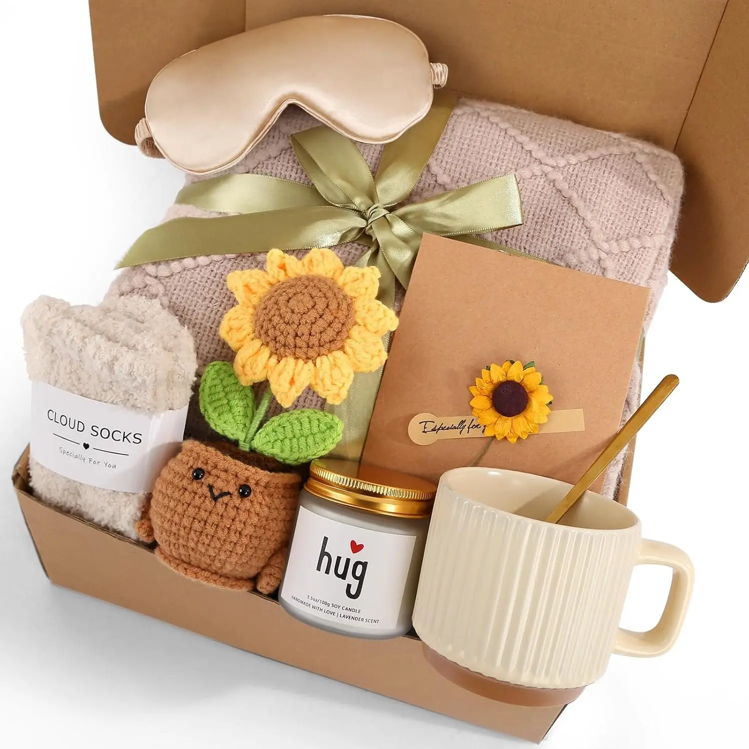 Women's Birthday Self-Care Gift Basket, Sunflower-Themed Sunshine Care Gift Set, Recovery Gift Basket, Christmas Birthday Gift for Women Mothers Best Friends Wives
