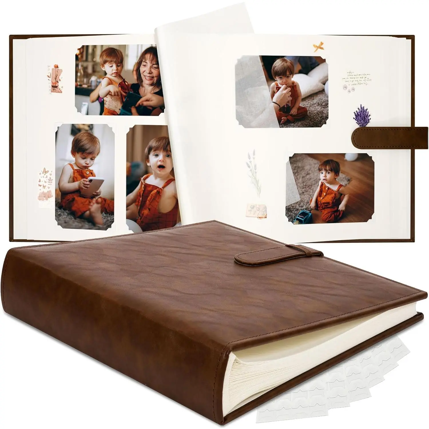 Vienrose Faux Leather Scrapbook Photo Album, 12x12 in, 60 Pages, Dark Brown - Premium DIY Scrapbooking Book with Writing Space for Wedding, Family Memories