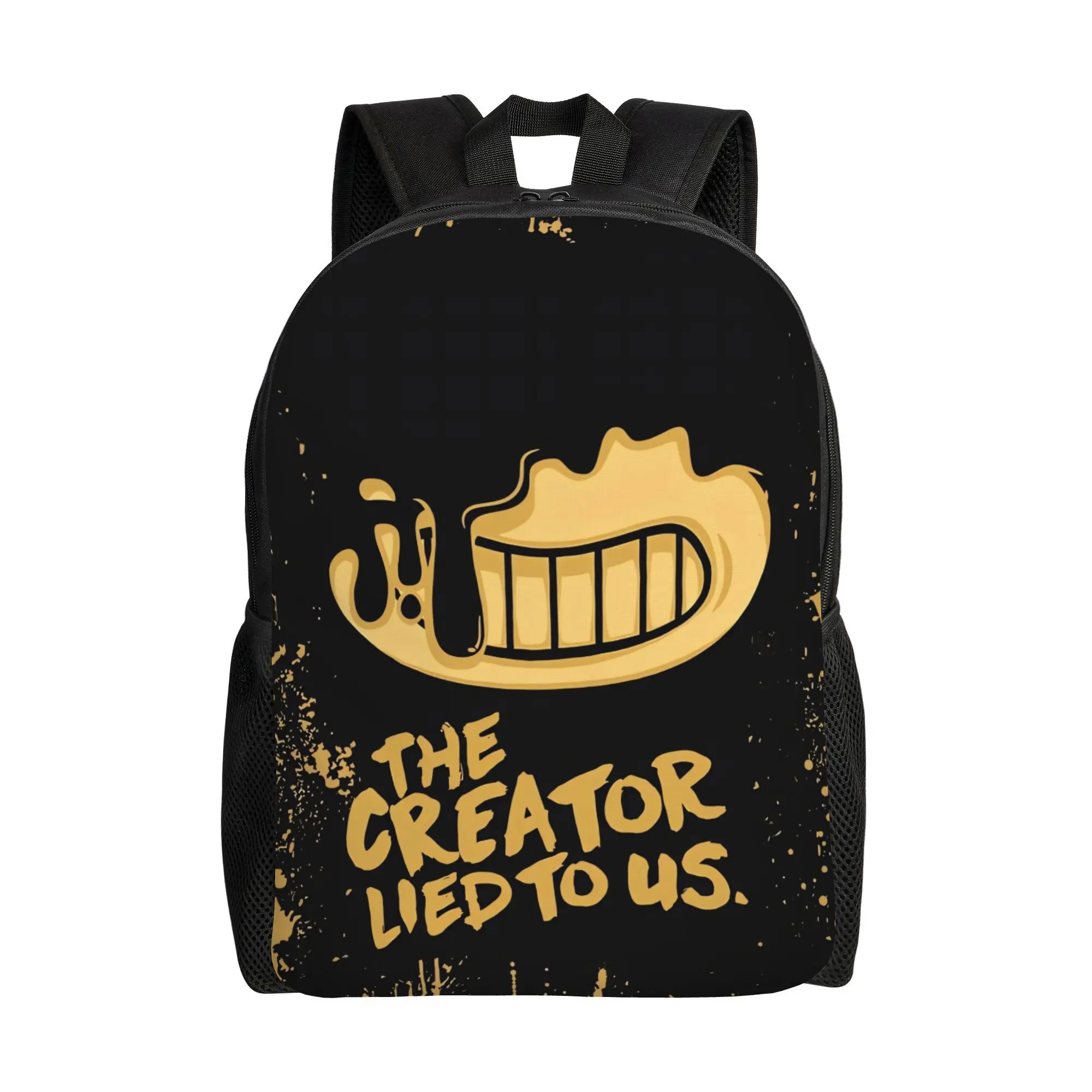 Unisex Cartoon Theme Ink Machine Design School Backpack - Polyester, Soft, Delicate, Single-Compartment, No Wheels, Ideal for Daily Commuting, Backpacks for School