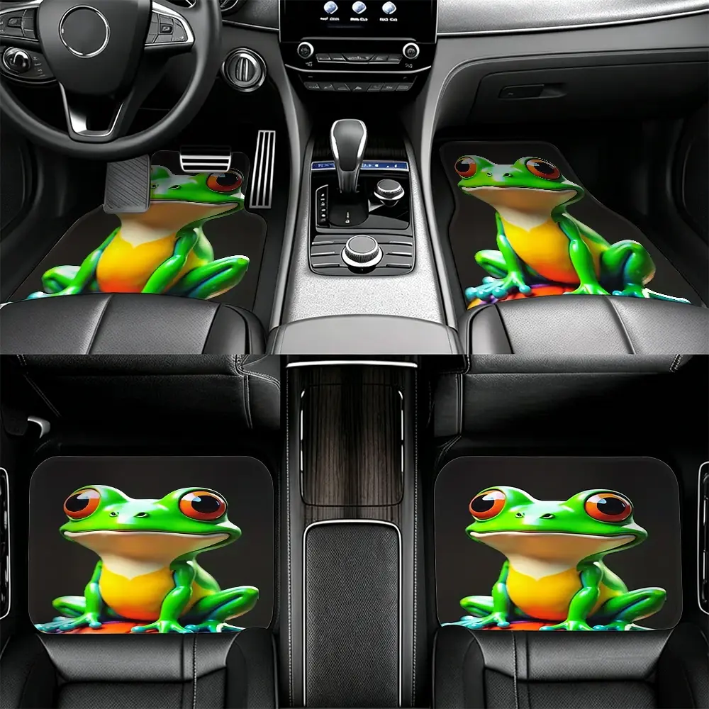 4pcs Cartoon Frog Car Floor Mat Set, Machine Washable Non Slip Universal Rugs For Car SUV Interior Decor