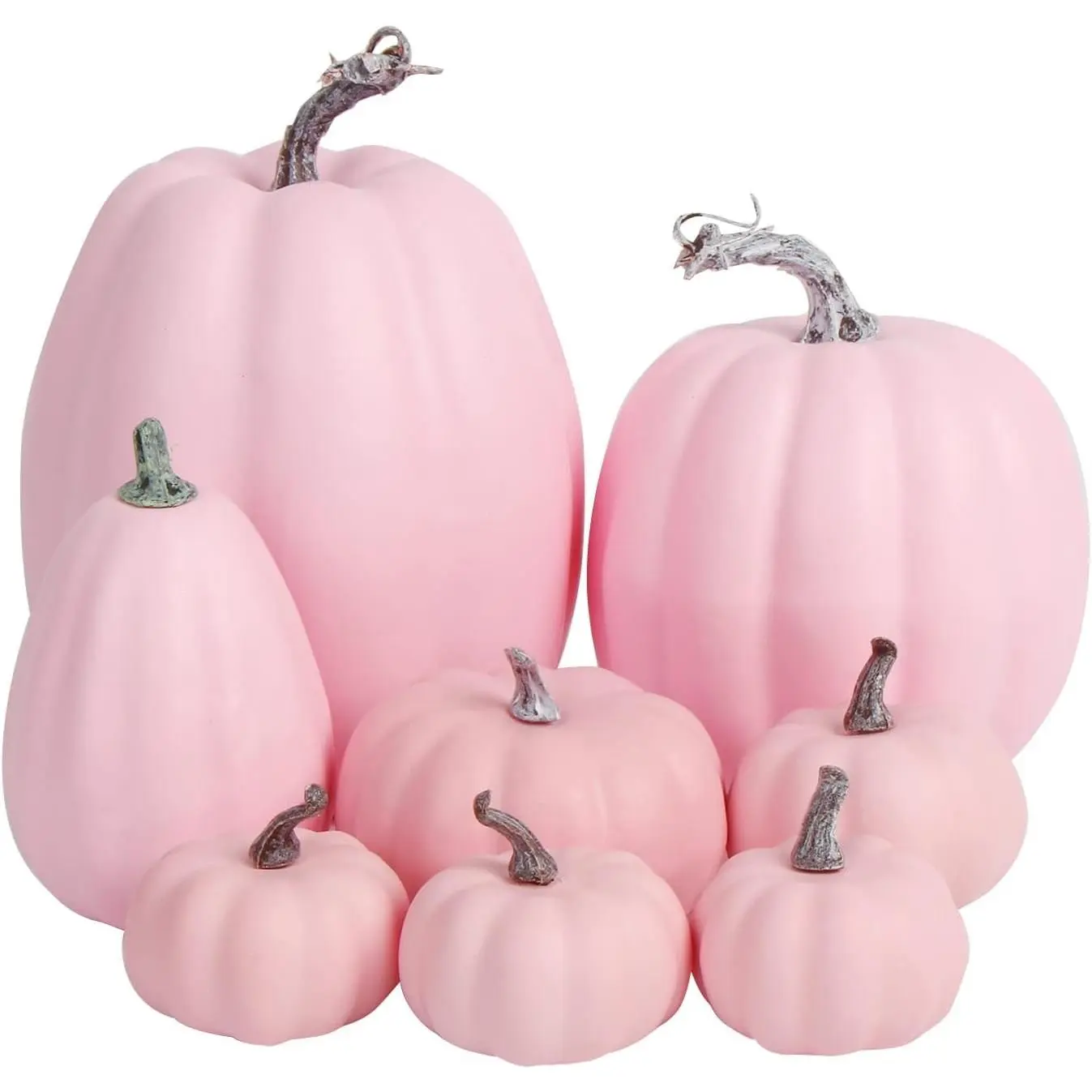 FOIMAS 8-Pcs Multi-Size Decorative Pink Lifelike Artificial Pumpkin Set with Box, Fall Home Decor for Halloween Harvest Party Table Supplies