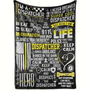 Black Emergency Communications Dispatcher Themed Flannel Throw Blanket, Baby Blankets and Adult Blankets, Unisex Premium All-Season Cozy Warm Cover, Multi-Size Bedding For Office Break Room, Sofa & Bedroom, Appreciation Gift For Emergency Telecommunicator