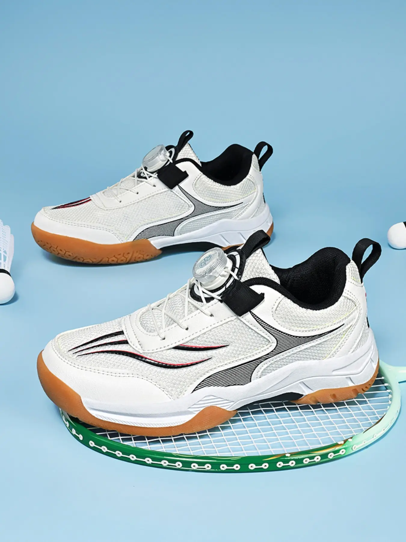 New Button Closure Badminton Shoes, No Laces Design, Breathable Mesh, Durable Rubber Sole, Sporty Style, Teenagers' Campus Sports Shoes