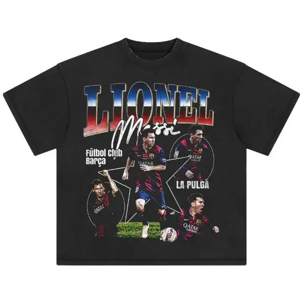 Women's Lionel Messi Barca Vintage Graphic T-Shirt - Relaxed Fit, Short-Sleeve Cotton Top, Unisex Soccer Sport Merch, Day Outfits, Fan Gift