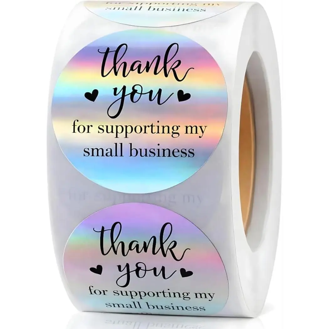 Holographic Small Business Thank You Stickers - 500 Count, 1.5 in Round, Adhesive Backing Labels with Consistent Sticker Dispensing for Order Packaging Seals, Scrapbooking, 1.5 Inches, Labeling