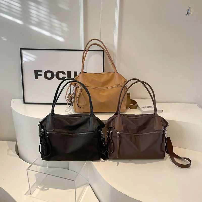 Nylon Tote Handbag, Solid Color Women Adjustable Crossbody Shoulder Bag, Spacious Casual Weekend Travel Carryall, Multi-purpose Ladies Daily Commute Handbag, Lightweight Water Repellent Wear-resistant, Great for Short Trips Shopping Office School Weekend