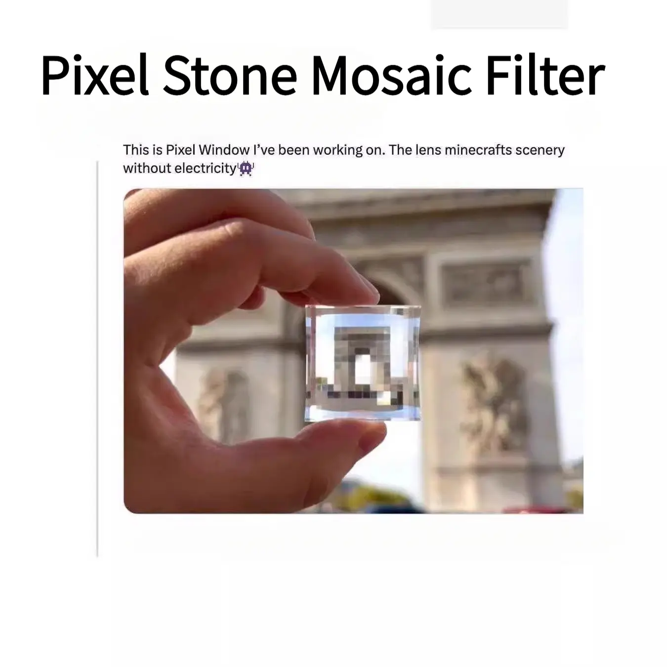Pixel Stone Mosaic Filter Keychain, Minecraft Style Glass Lens Pendant with Pixelated View Effect, Perfect as a Bag Charm or Gift