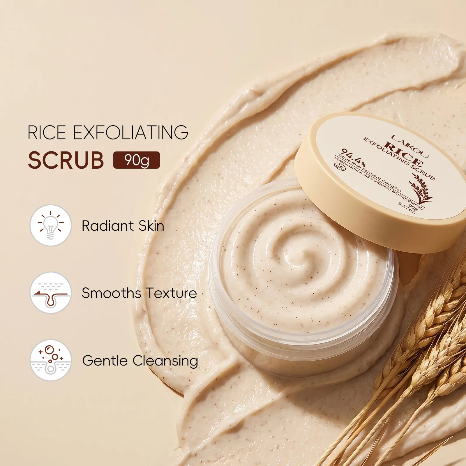 Rice Body Scrub 90g , Body Exfoliator, Gentle Exfoliating Dead Skin Remover & Hydrating Shower Care for Smooth Radiant Skin Deep Cleansing & Moisturizing Body Scrubber for Travel Shower Care