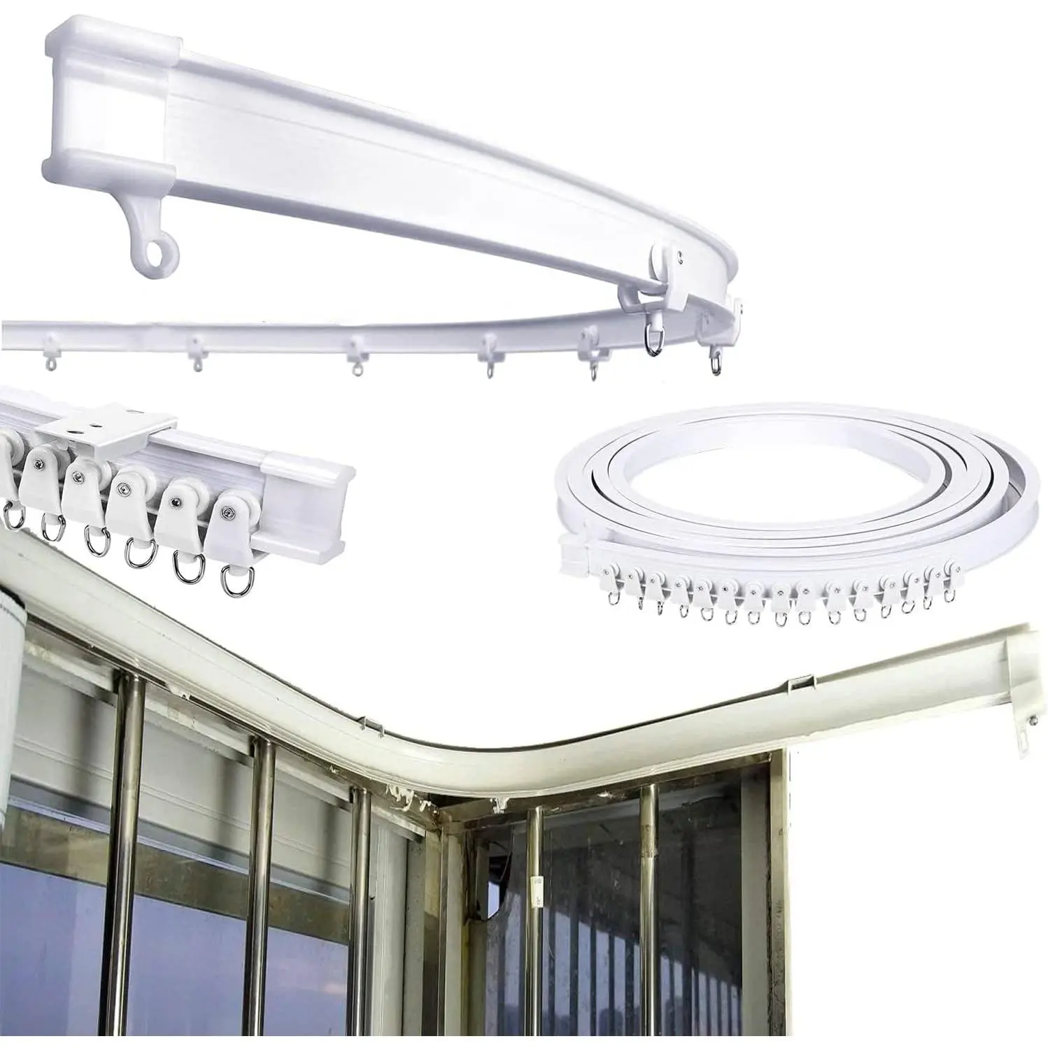 16.5 FT Bendable Track Ceiling,Mounted Straight Curved Ceiling Track Set Installation for Windows Room Divider - 5 Meter White