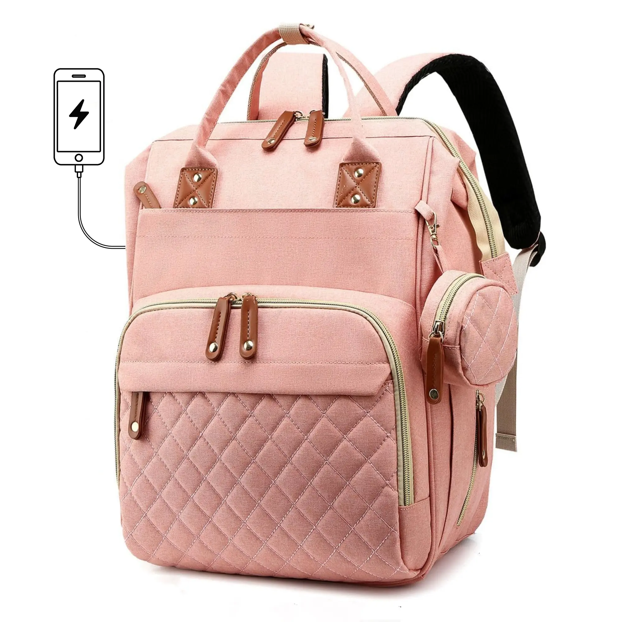Large-capacity diaper bag backpack for moms, wide-open baby travel bag with insulated bottle pockets and multiple storage compartments