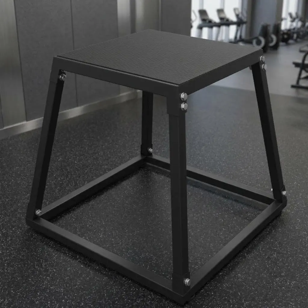 Unisex Black Steel Plyometric Step-Up Box - 12/18 in Sizes, Anti-Slip Surface, Durable Metal Frame Exercise Equipment for Home Gym Sport Training