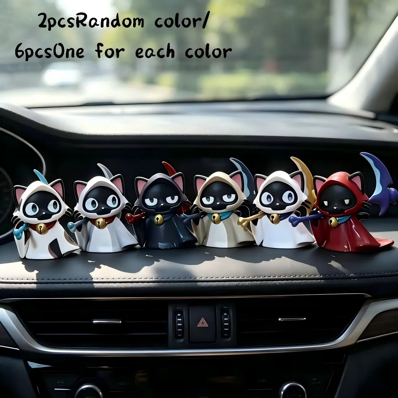 2-piece set/6-piece set fantasy collection gifts, Gothic fantasy style creative cloak cat sickle mini ornaments, exquisite decoration Car Trinkets suitable for cars, home and parties, ideal gifts for children, friends, husbands and wives