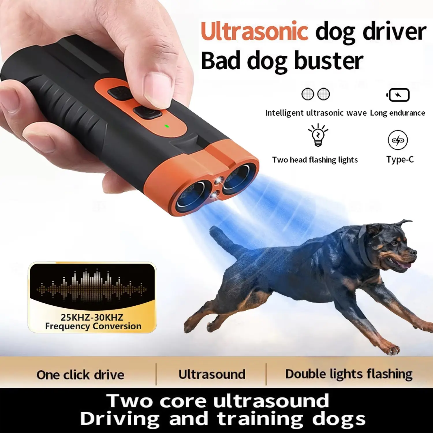 Ultrasonic Dog Barking Stopper, 800mah Rechargeable LED Flashlight, Pet Training Aid Anti-Bark Device, Dog Control Trainer, Puppy Training Tools, Qg-07 Model