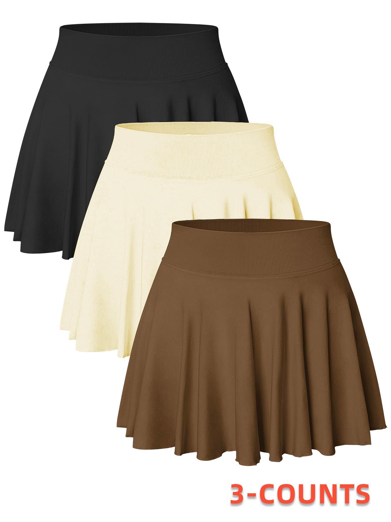 Women's Solid Color 2 in 1 High Waist Sports Skort, Comfy Breathable Skort for Tennis Golf, Ladies Sportswear for All Seasons Lightweight Athletic Skirts