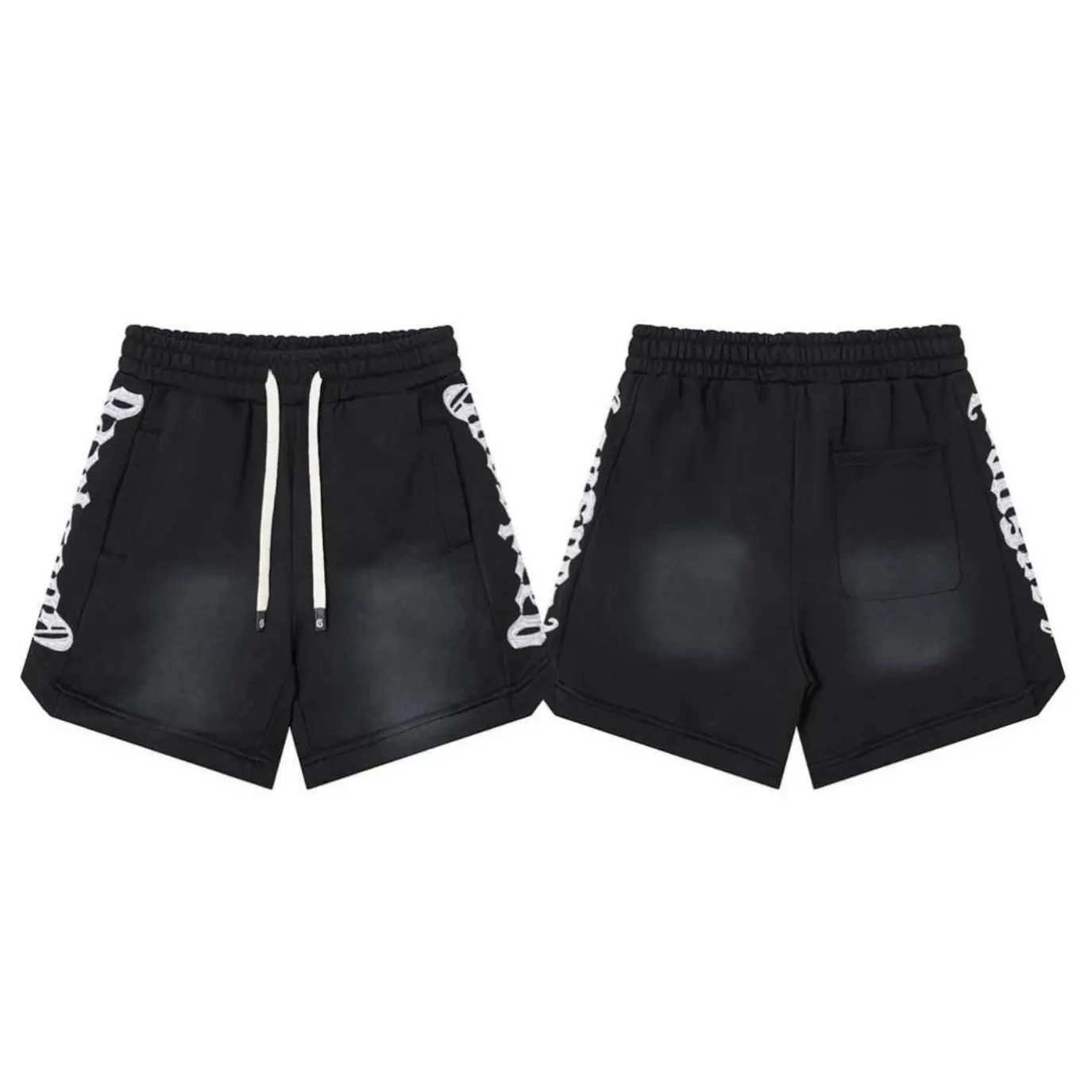 Old English Gothic Mens Heavyweight Sweatshorts Vintage Washed Black Oversized Y2K Hip Hop Streetwear Drawstring Baggy Gym Shorts Summer Trendy Casual Bottom tiktokshopbacktoschool
