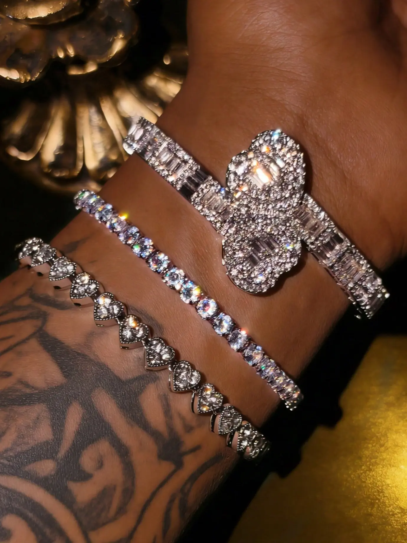 1/3 Set 18k Gold Plated Stainless Steel Heart Bracelets, Cubic Zirconia Tennis Chain, Casual Daily Jewelry, Women's Fashion Gift, Elegant Jewelry Bracelet