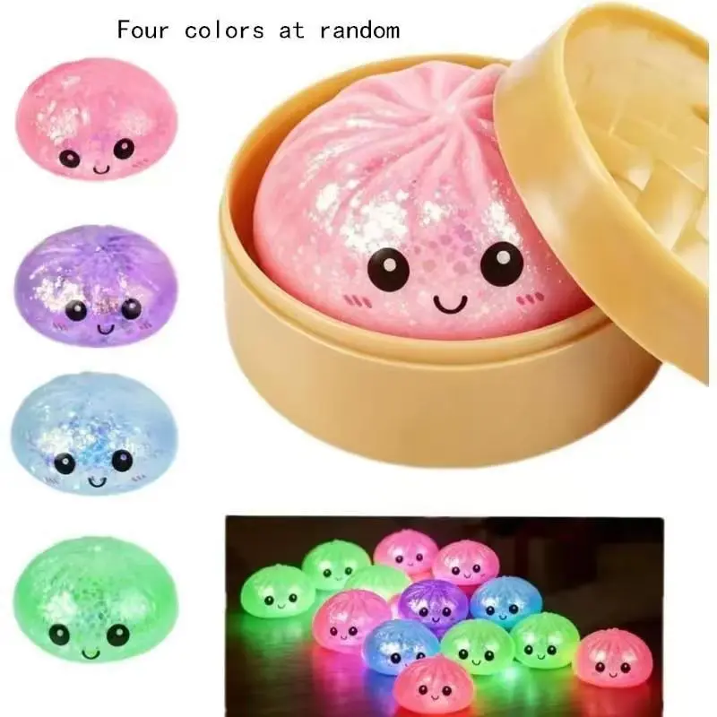 4pcs Random Glow-In-The-Dark Colorful Smile Face Baozi Stress Relief Toys, Cute Reboundable Tpr Compression Playset, Fun Unisex Design