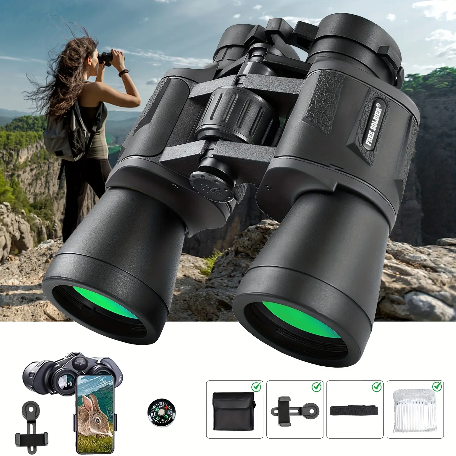 High-Powered Binoculars for Adults with Phone Adapter Ideal for Bird Watching, Travel & Gifts Includes Carry Case & Strap, Binoculars for Bird Watching, High Powered Binoculars, Binoculars Plus , Binoculars for Concerts, Binoculars with