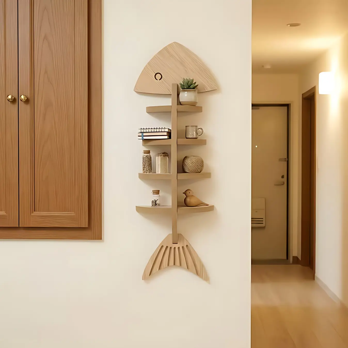Creative Wooden Fishbone Wall Shelf, Multi-Layer Fashion Home Decor Rack, Wooden Shelf For Wall, Bathroom Storage Shelf, Bathroom Decorations, Space-Saving Organizer, Vertical/horizontal Use