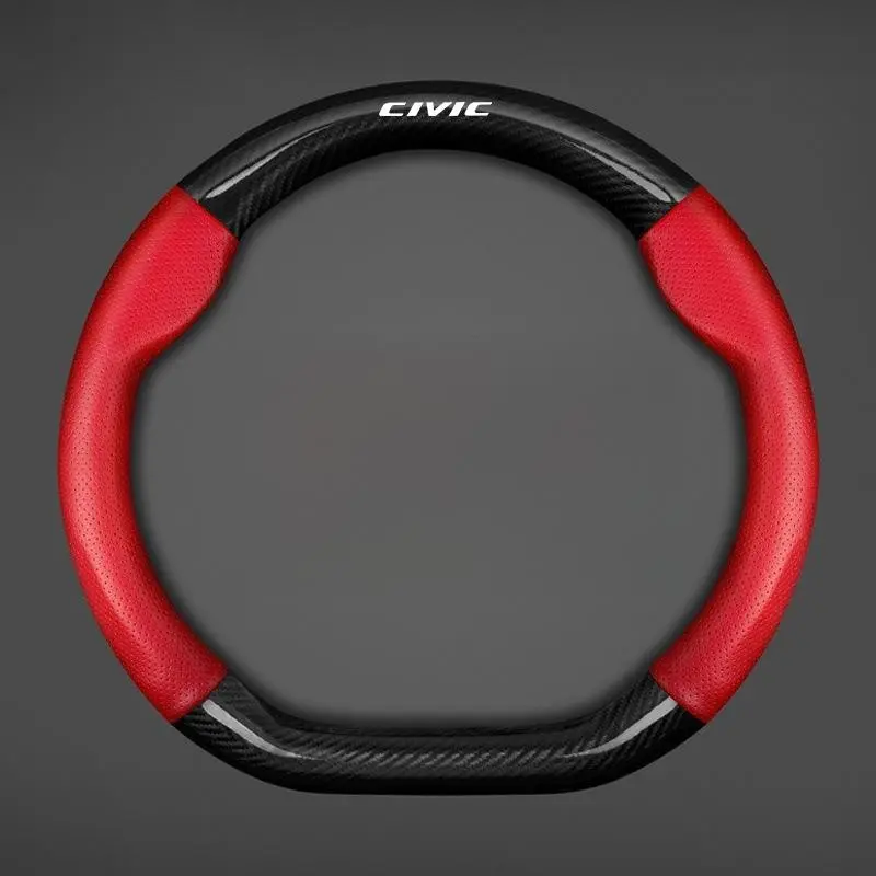 Car Steering Wheel Cover, Carbon Fiber Pattern and Leather, Anti-Slip, Compatible with Honda Civic and Most 36-38cm Steering Wheels