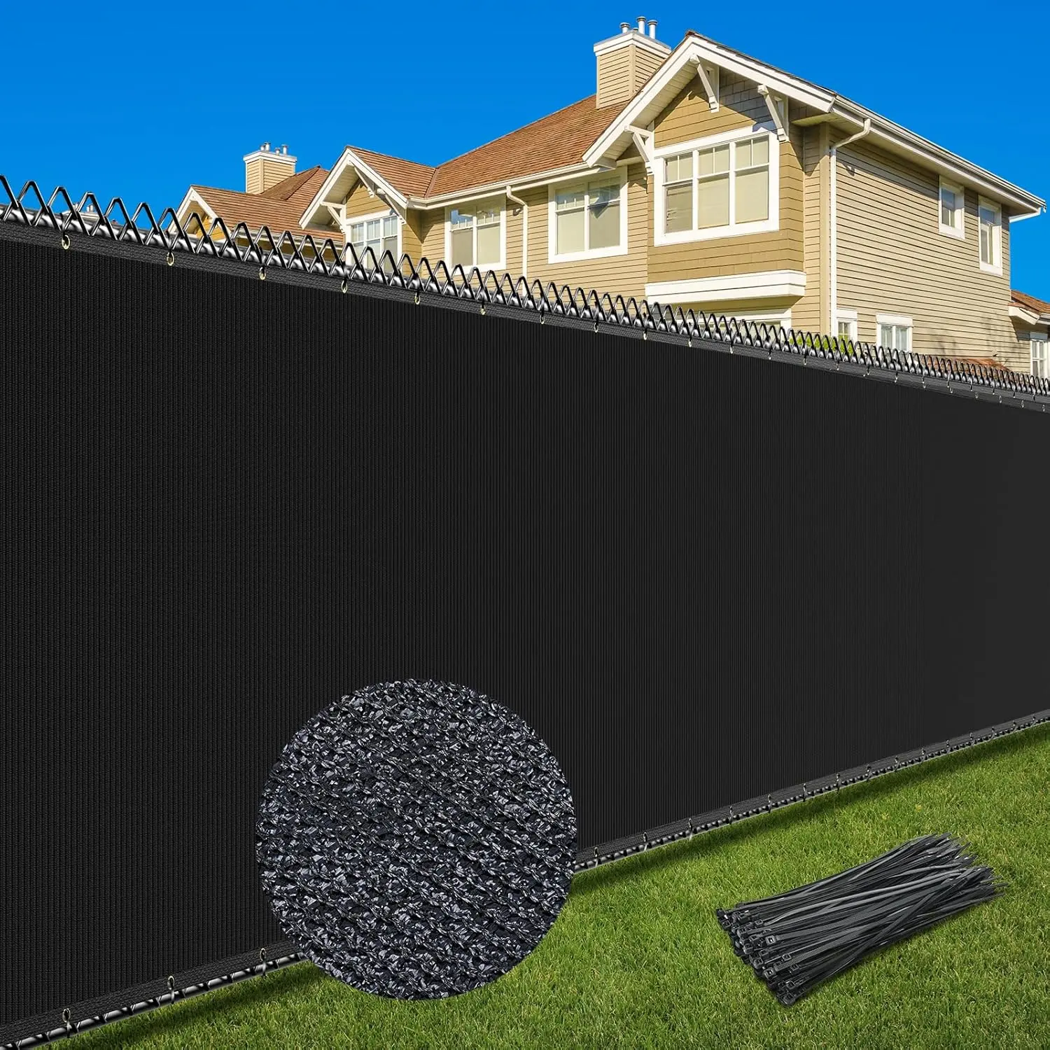 6X25FT  Screen Fence, Heavy Duty Fencing Shade Cover, 170GSM 90% Blockage Mesh Shade Net for Wall Garden Yard Backyard (6 ft X 25 ft, Black)