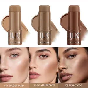 SJOPA 3pcs Support Long Matte Makeup Stick Stackable Cream Bronze Facial Styling Powder Warm Brown Beige Golden Sand Cocoa Multi Purpose Highlight Shadow Stick Suitable for Sensitive Skin Travel Friendly