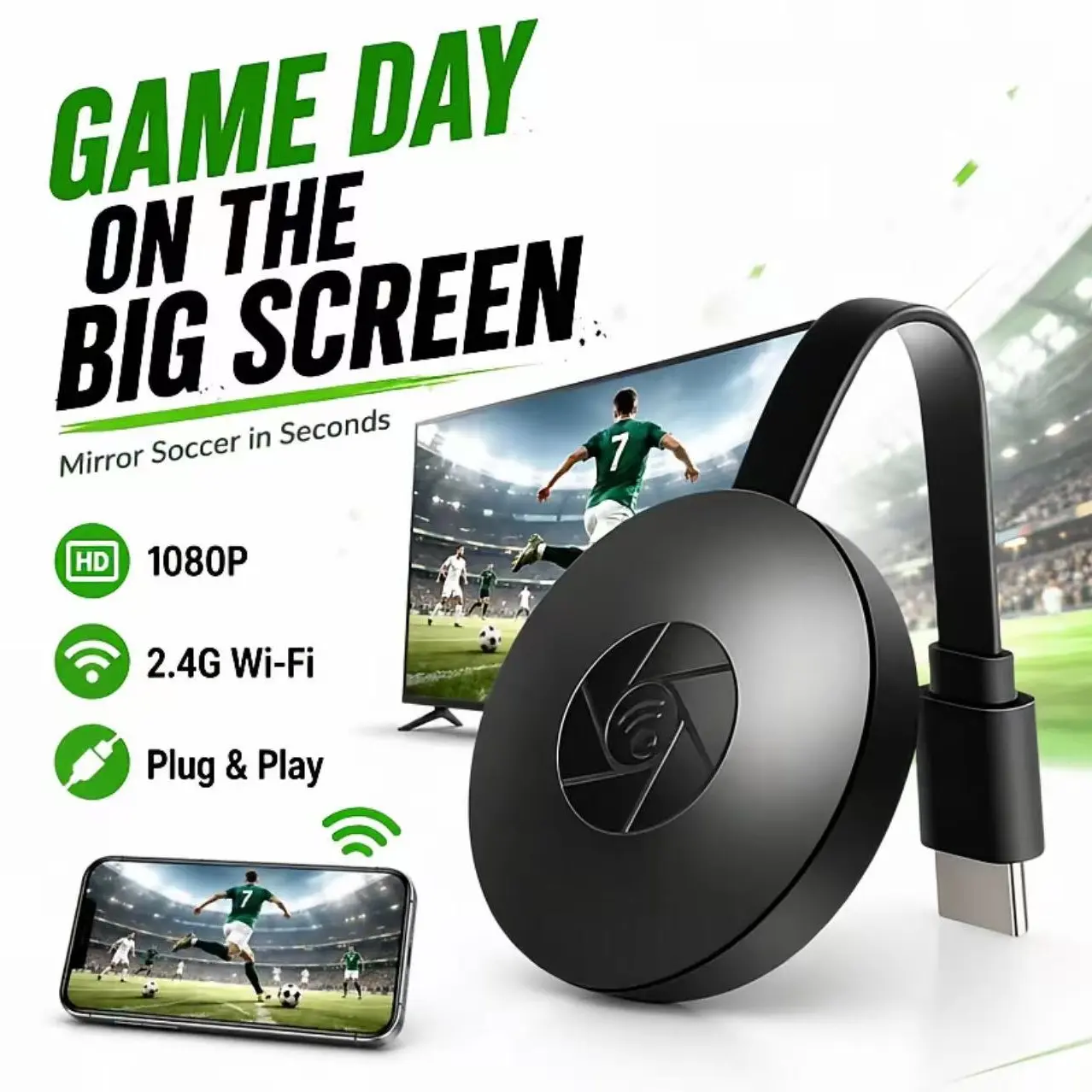 Wireless Screen Mirroring Device, HDMI Interface, 1080P HD, Smooth Transmission, Phone Computer Tablet Compatible, Home Office Use